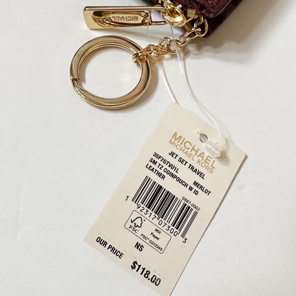 Michael Kors Jet Set Travel Small Top Zip Coin Pouch ID Key Holder Wallet Merlot - Picture 10 of 11